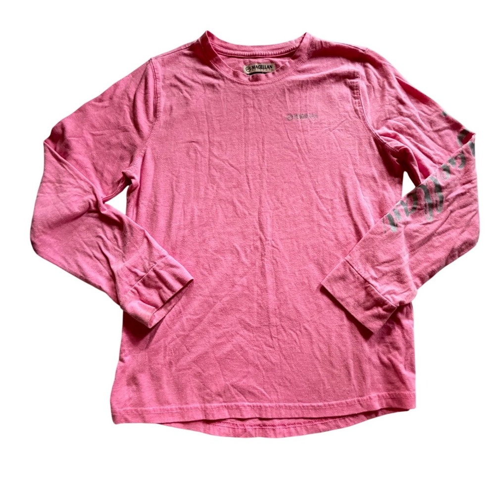 Magellan Outdoors Pink Long Sleeve T-Shirt Boyfriend Fit Large Logo Sleeve